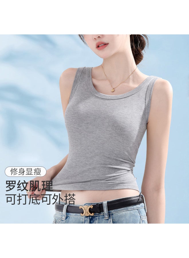 LANG SHA 2 Pieces [Ribbed Slimming] Basic Versatile Solid Color Camisole For Women, Sleeveless And Suitable For Outer Wear In Spring And Autumn - Image 3
