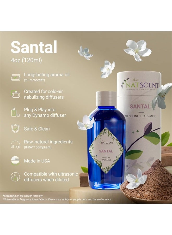 Plug & Play Santal Fragrance Oil Bottle for Dynamo Aromatherapy Diffuser, Luxurious and Relaxing Aroma Oils - 4 oz. (120 ml.)