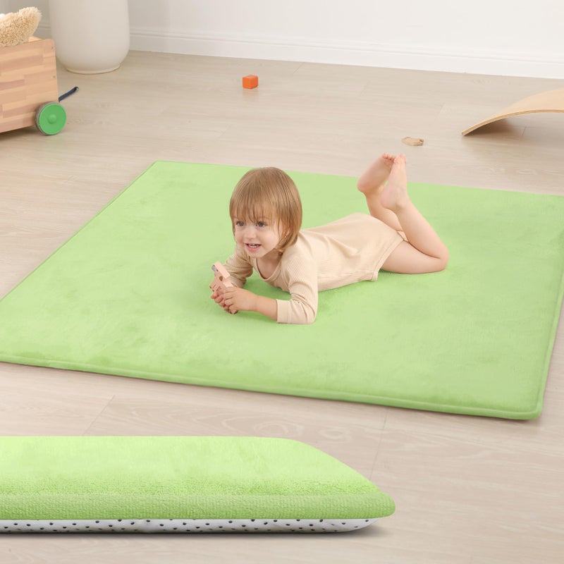 Huloo Sleep Baby Play Mat for Floor,1.3" Thick Elasti-Foam 50"Ã—50" Playpen Mat for Tummy Time,Water Repellent Soft Coral Velvet for Toddler,Infant,Kids,Non-Slip Backing Safe for Crawling(Light Green) - Image 1