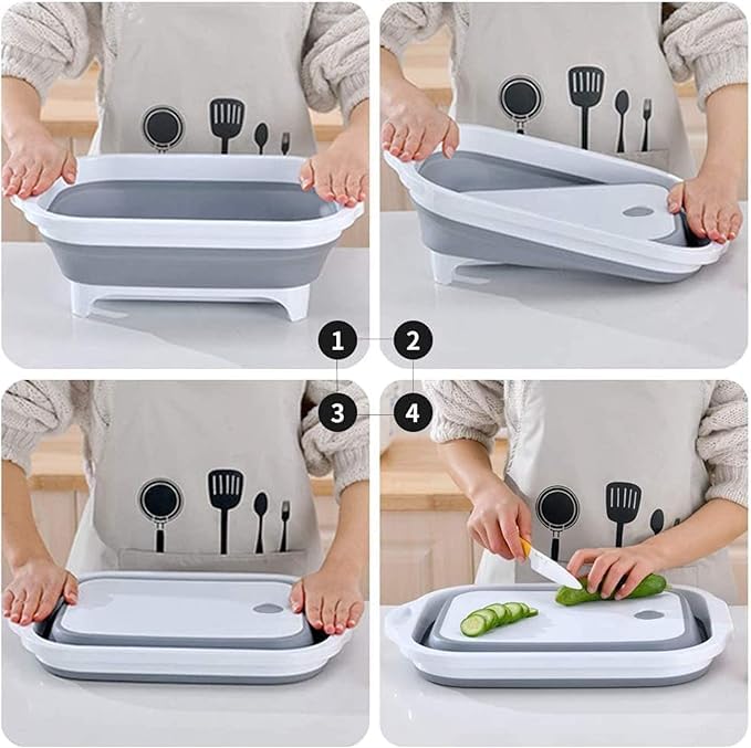 Kresal Collapsible Cutting Board 3 in 1 Chopping Board with Drain Plug Wash Basin Dish tub Colander Multifunctional for Vegetable Fruit Wash Space Saving for Kitchen Camping Picnic BBQ - Image 3