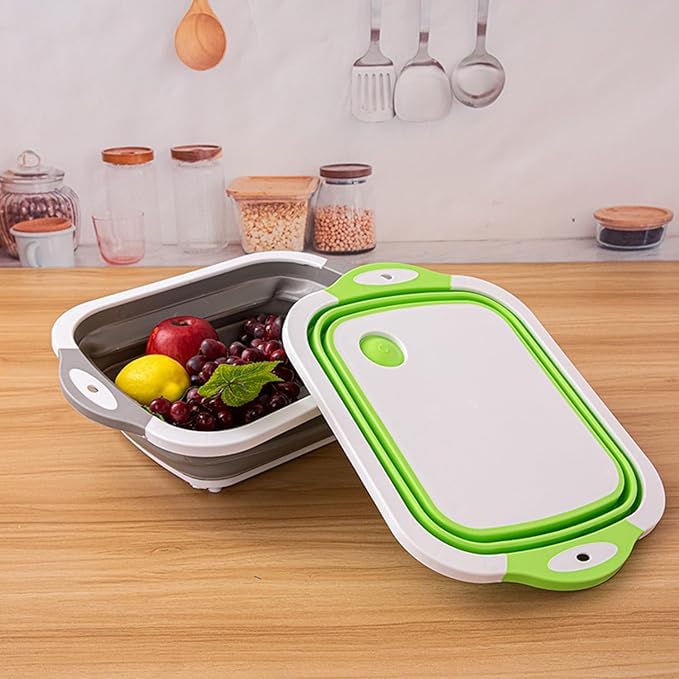 Kresal Collapsible Cutting Board 3 in 1 Chopping Board with Drain Plug Wash Basin Dish tub Colander Multifunctional for Vegetable Fruit Wash Space Saving for Kitchen Camping Picnic BBQ - Image 5