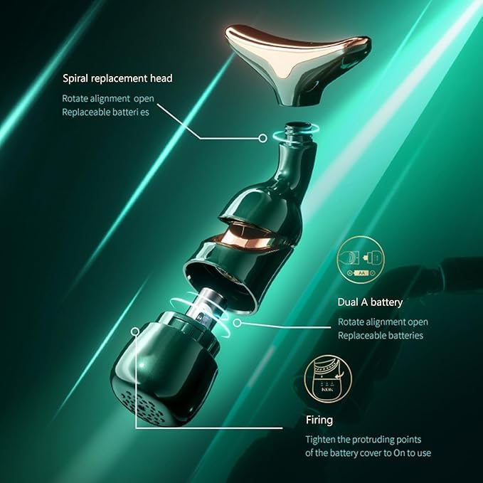 OFFERZONE Face Slimming and uplift wand Anti Wrinkles 3in1 Beauty Massager for Face Neck Eyes Thermal and Vibration Technologies for Skin Care Glowing Smooth and Tightening Skin green - Image 3