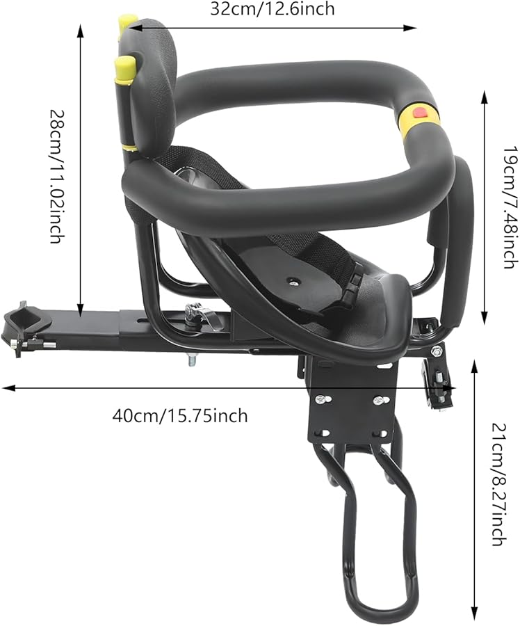 Aluminum Alloy Front Mount Bike Child Seat 22 Inch 77lb Capacity Safety Guardrail - Image 3