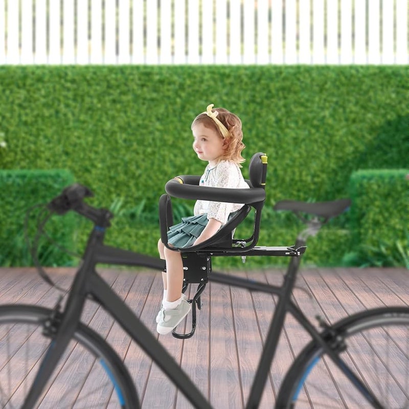 Aluminum Alloy Front Mount Bike Child Seat 22 Inch 77lb Capacity Safety Guardrail - Image 5