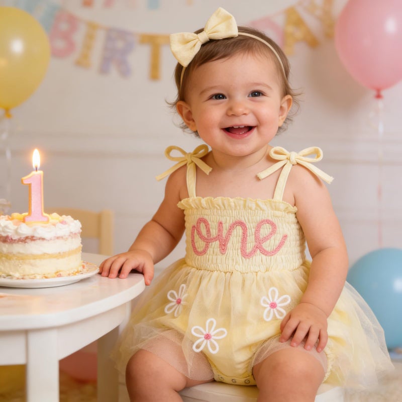 TITKKOP ملابس عيد ميلاد الطفلة الأولى من TITKKOP بدلة رومبر تول بدون أكمام (مشمش، 9-12 شهر)  - Image 2
