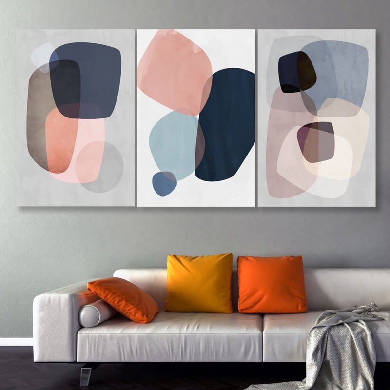 Marktna Three canvas panels with a geometric design and a hollow frame, measuring (90×40), three pieces - Image 1