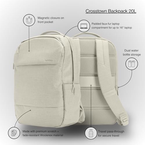 Incase Crosstown Backpack – 20L Everyday Laptop Backpack for Work, Travel – 16" Faux Fur Laptop Sleeve, External Front Pocket, Water Bottle Pockets, Travel Pass Through - Limestone - Image 5