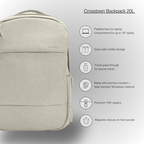 Incase Crosstown Backpack – 20L Everyday Laptop Backpack for Work, Travel – 16" Faux Fur Laptop Sleeve, External Front Pocket, Water Bottle Pockets, Travel Pass Through - Limestone - Image 3
