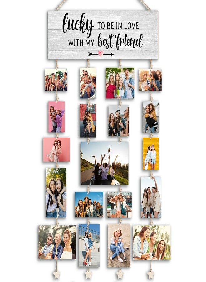 Orchroma لوحة صور للأزواج من أوركروما، "محظوظة لأني أحب صديقي المفضل"، لوحة عرض صور معلقة بمشابك، ديكور جداري لصور مجمعة، هدية مثالية للأزواج في أعياد الميلاد والذكرى السنوية، هدية للحبيب أو الحبيبة أو الزوج أو الزوجة أو الخطيب/الخطيبة - Image 1