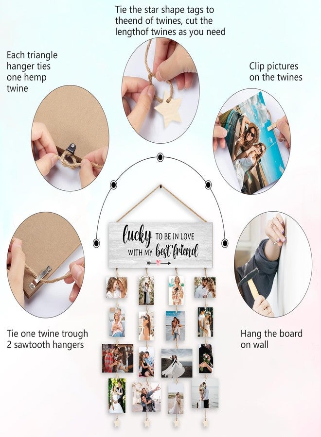 Orchroma لوحة صور للأزواج من أوركروما، "محظوظة لأني أحب صديقي المفضل"، لوحة عرض صور معلقة بمشابك، ديكور جداري لصور مجمعة، هدية مثالية للأزواج في أعياد الميلاد والذكرى السنوية، هدية للحبيب أو الحبيبة أو الزوج أو الزوجة أو الخطيب/الخطيبة - Image 4