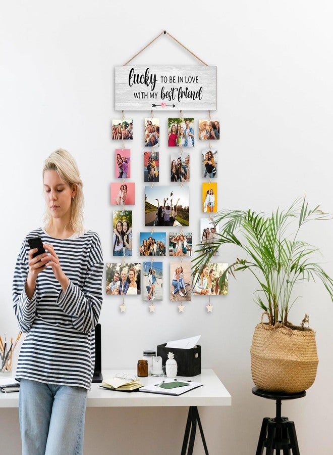 Orchroma لوحة صور للأزواج من أوركروما، "محظوظة لأني أحب صديقي المفضل"، لوحة عرض صور معلقة بمشابك، ديكور جداري لصور مجمعة، هدية مثالية للأزواج في أعياد الميلاد والذكرى السنوية، هدية للحبيب أو الحبيبة أو الزوج أو الزوجة أو الخطيب/الخطيبة - Image 5