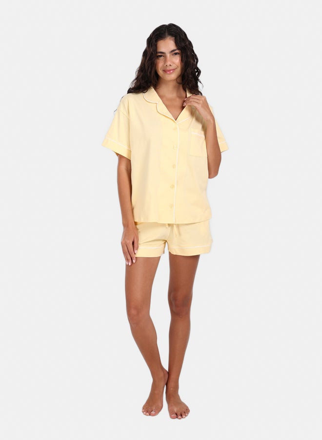 Carina Light Yellow Cotton Pyjama Set - Image 1