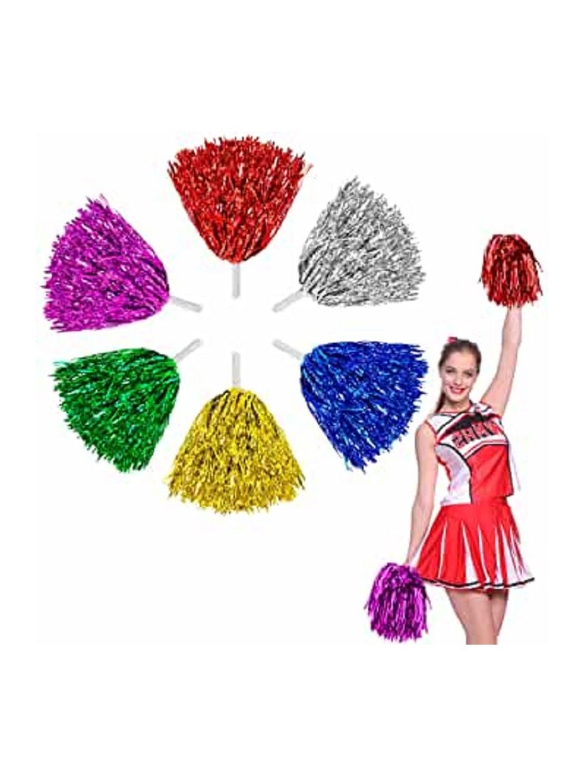 AMM 6 PCS Cheerleader Cheerleading Pom Poms Metallic Foil Pompoms for Sports Meet Team Spirit Cheering Party Dance Supplies Straight Hole Mixed Color - Image 1