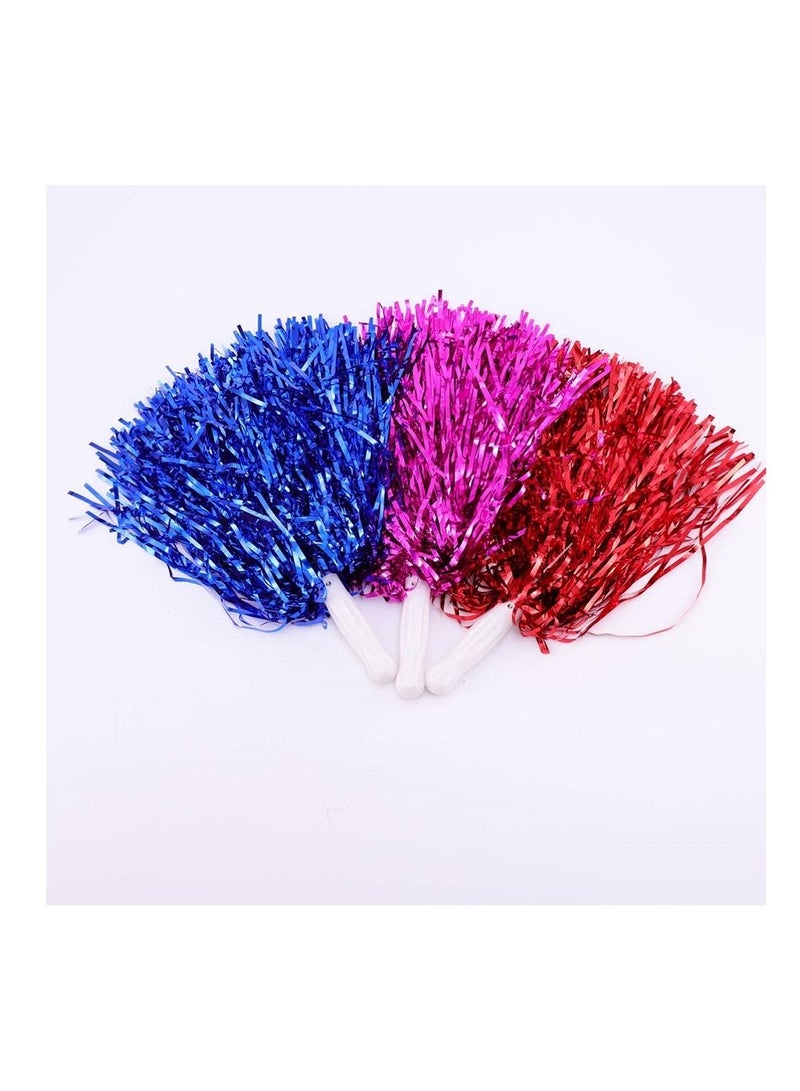 AMM 6 PCS Cheerleader Cheerleading Pom Poms Metallic Foil Pompoms for Sports Meet Team Spirit Cheering Party Dance Supplies Straight Hole Mixed Color - Image 3