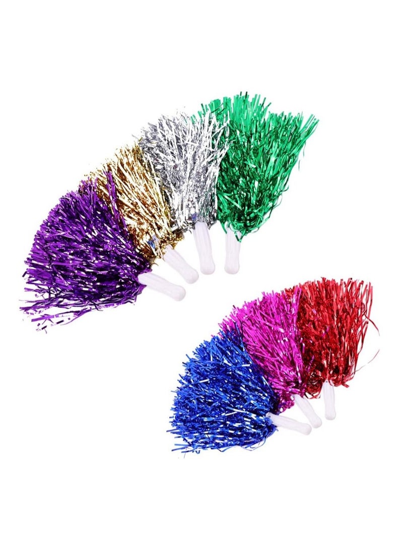 AMM 6 PCS Cheerleader Cheerleading Pom Poms Metallic Foil Pompoms for Sports Meet Team Spirit Cheering Party Dance Supplies Straight Hole Mixed Color - Image 4