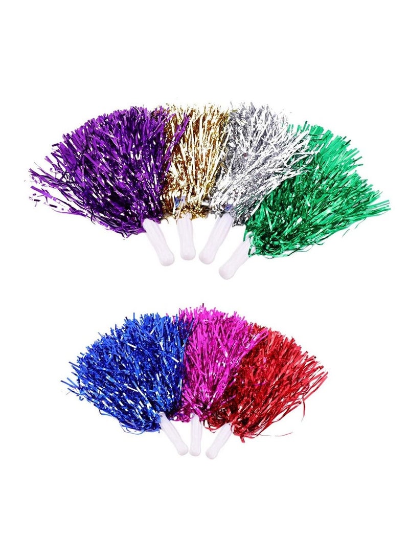 AMM 6 PCS Cheerleader Cheerleading Pom Poms Metallic Foil Pompoms for Sports Meet Team Spirit Cheering Party Dance Supplies Straight Hole Mixed Color - Image 5