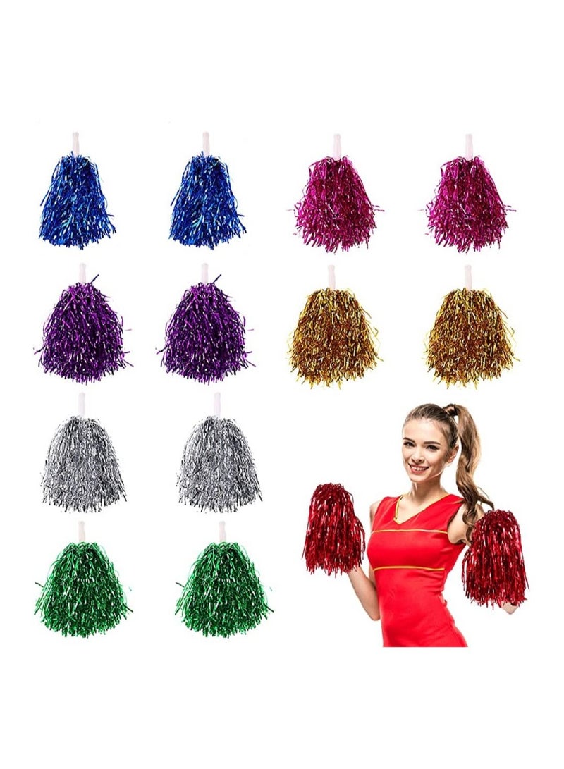 AMM 6 PCS Cheerleader Cheerleading Pom Poms Metallic Foil Pompoms for Sports Meet Team Spirit Cheering Party Dance Supplies Straight Hole Mixed Color - Image 2