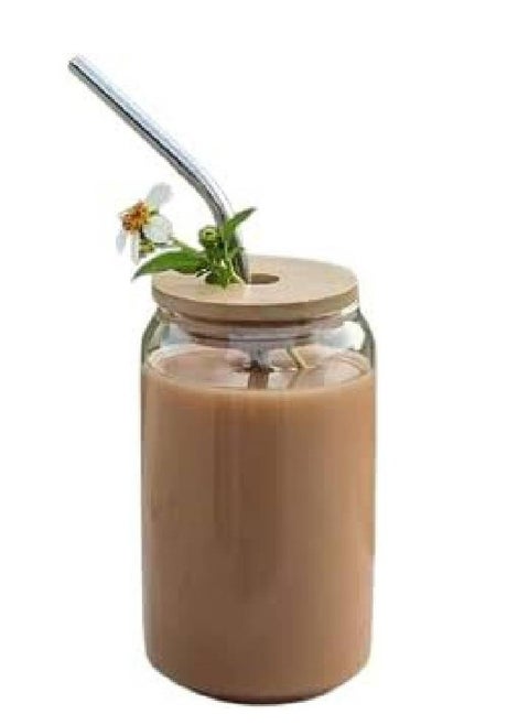 Mug can with straw, glass, with lid, 500 ml