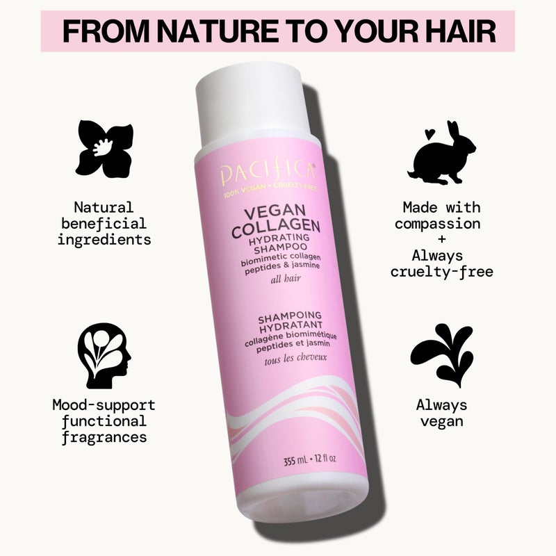 Pacifica Vegan Collagen Hydrating Shampoo & Conditioner Set â€“ Moisturizing Hair Care for Dry Brittle Hair, Biotin & Avocado Oil for Strength & Shine, Thickening Clean Vegan Dermatologist Tested, 12 oz - Image 3
