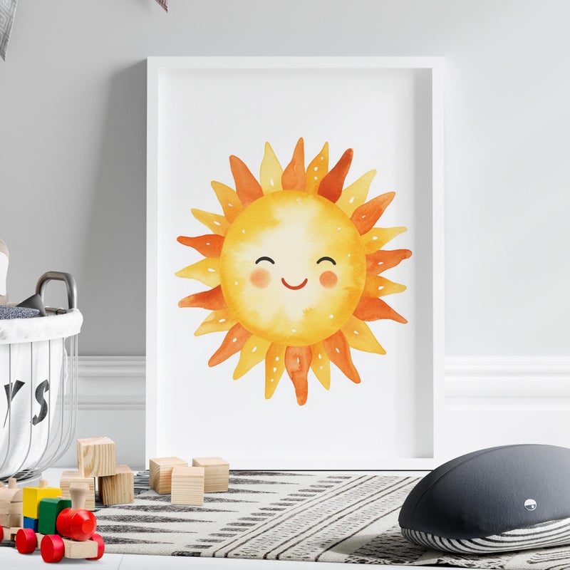 TNESSENTIAL Aesthetic Smiling Sun Wall Art Print or Canvas, You Are My Sunshine Minimalist Sun Poster, Aesthetic Kids Bedroom Perfect Gift For Kids - Image 1