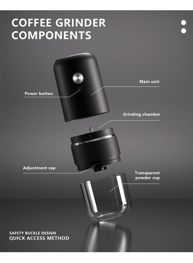 هومستر طاحونة قهوة محمولة ، طاحونة حبوب القهوة الكهربائية القابلة لإعادة الشحن مع الخشنة القابلة للتعديل ، طاحونة قهوة إسبريسو صغيرة لاسلكية للاستخدام المنزلي ، السفر ، التخييم ، المكتب (الأسود) - Image 4