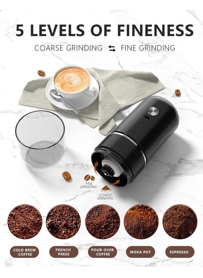 هومستر طاحونة قهوة محمولة ، طاحونة حبوب القهوة الكهربائية القابلة لإعادة الشحن مع الخشنة القابلة للتعديل ، طاحونة قهوة إسبريسو صغيرة لاسلكية للاستخدام المنزلي ، السفر ، التخييم ، المكتب (الأسود) - Image 3