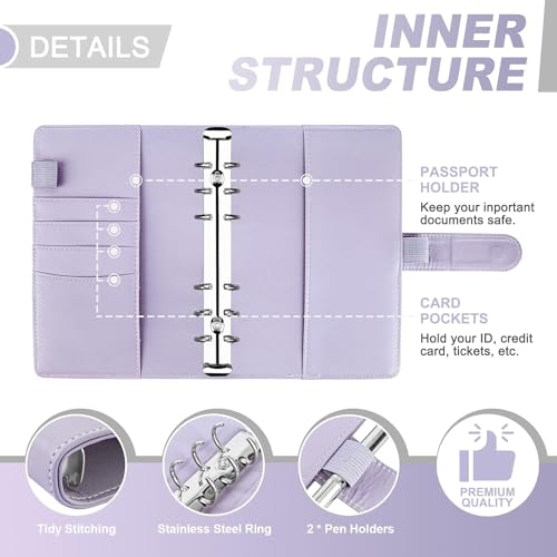 Afrodite Budget Binder Cash Envelopes for Budgeting Money Organizer for Cash Money Envelopes for Cash Leather A6 Budget Binder with Zipper envelopes (Purple) - Image 4
