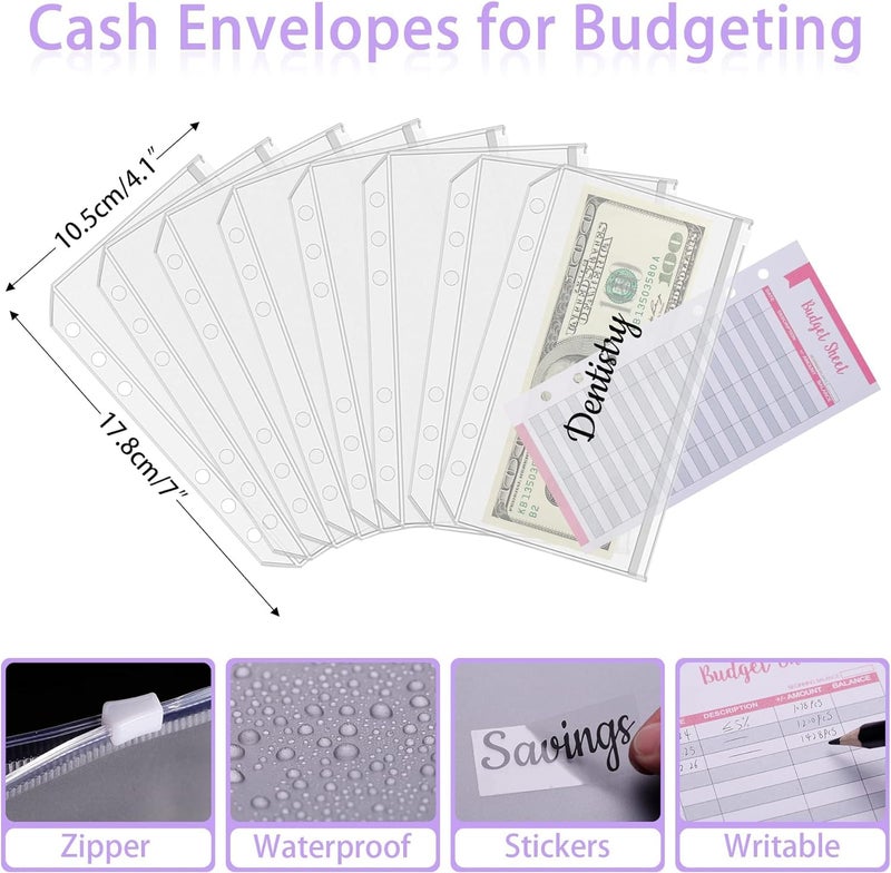 Afrodite Budget Binder Cash Envelopes for Budgeting Money Organizer for Cash Money Envelopes for Cash Leather A6 Budget Binder with Zipper envelopes (Purple) - Image 3