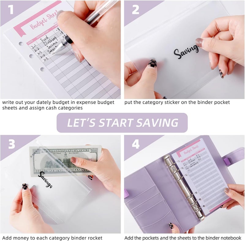 Afrodite Budget Binder Cash Envelopes for Budgeting Money Organizer for Cash Money Envelopes for Cash Leather A6 Budget Binder with Zipper envelopes (Purple) - Image 2