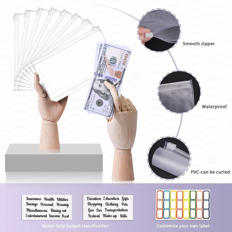 Afrodite Budget Binder Cash Envelopes for Budgeting Money Organizer for Cash Money Envelopes for Cash Leather A6 Budget Binder with Zipper envelopes (Purple) - Image 5