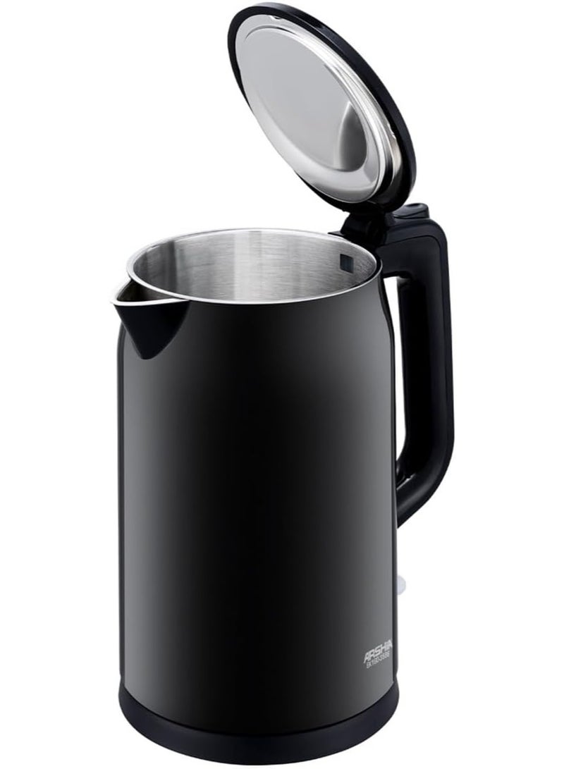آرشيا غلاية كهربائية 1.7 لتر – قدرة 1500–1800 وات – قاعدة دوّارة 360 درجة – إيقاف تلقائي – حماية من الغليان الجاف – هيكل بلاستيك مزدوج العزل – أسود – ضمان 18 شهر - Image 3