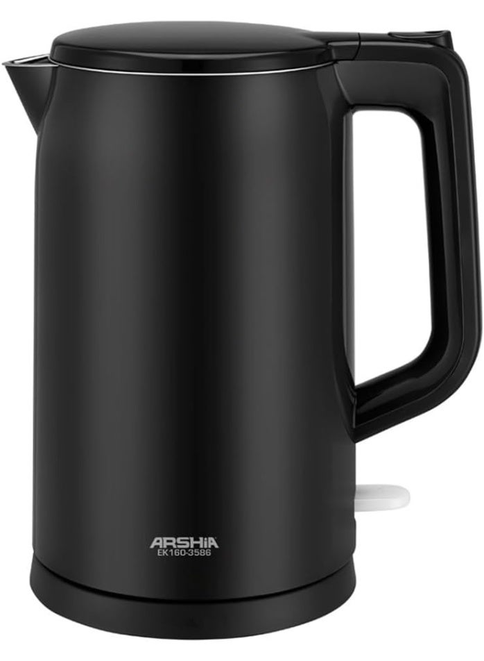 آرشيا غلاية كهربائية 1.7 لتر – قدرة 1500–1800 وات – قاعدة دوّارة 360 درجة – إيقاف تلقائي – حماية من الغليان الجاف – هيكل بلاستيك مزدوج العزل – أسود – ضمان 18 شهر - Image 1