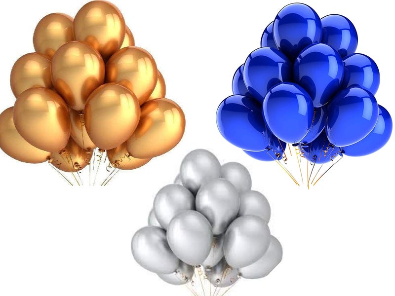 Vail Creations Made in India 12 inch HD Metallic Finish Balloons for Birthday/Anniversary Party Decoration (Gold + Silver + Blue, Pack of 50) - Image 4