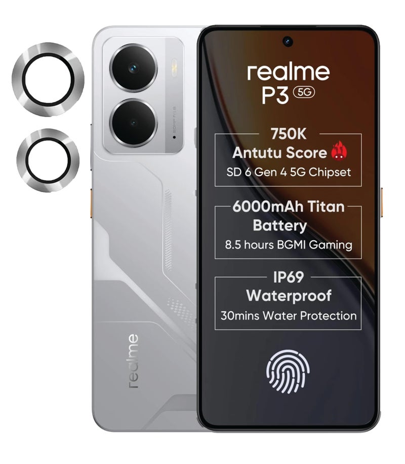 FabeKee Camera Lens Frame Glass Compatible with Realme P3 Tempered Glass Aluminum Alloy Frame Individual Camera Lens Protector Cover Silver - Image 1