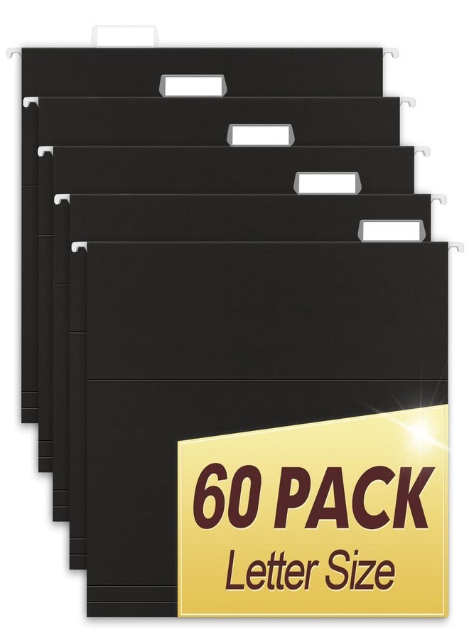 HERKKA Hanging File Folders, 60 Pack Reinforced Letter Size Hanging Folders, Designed for Bulky Files, Filing Cabinet, 1/5-Cut Adjustable Tabs (Black) - Image 1