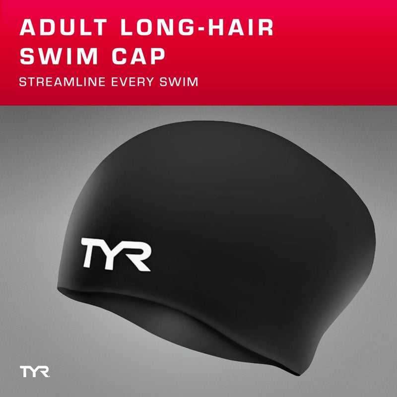 TYR Adult Long Hair Silicone Wrinkle Free Swim Cap for Braids, Dreadlocks, Streamlined Swim, Hair Protection - Image 2
