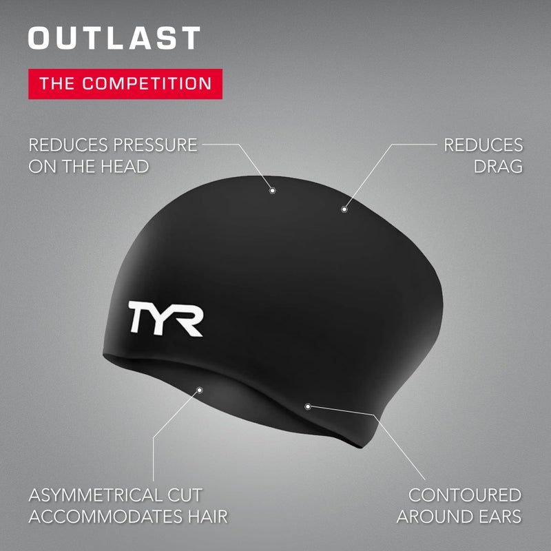 TYR Adult Long Hair Silicone Wrinkle Free Swim Cap for Braids, Dreadlocks, Streamlined Swim, Hair Protection - Image 4