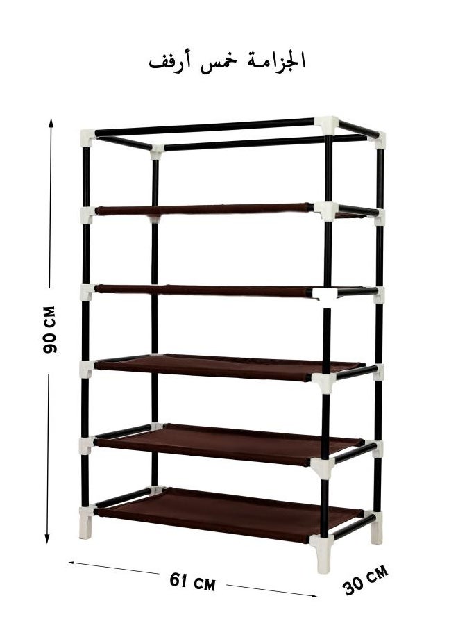 TTTP The Professionals Choice Shoe Rack W/Fabric Cover, 5 Shelves & 6 Pockets On Each Side 61x30x90 cm Brown Color  - Image 2