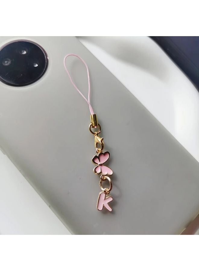 Pink Butterfly Letter Phone Case with Lanyard 26 Capital Letters Pendant Holiday Birthday Gift - Image 1