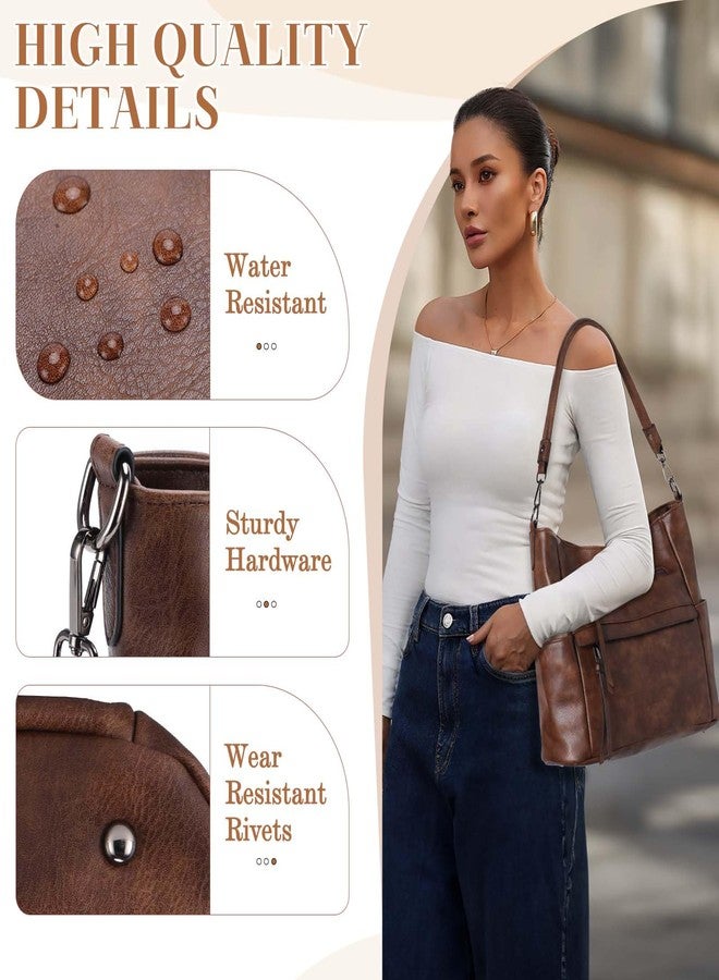 فاشي حقيبة هوبو متوسطة الحجم من الجلد النباتي من فاشي للنساء، حقيبة كتف وحقيبة يد ومحفظة مع حزام كتف بتصميم كلاسيكي على شكل جيتار، لون بني فاتح - Image 5