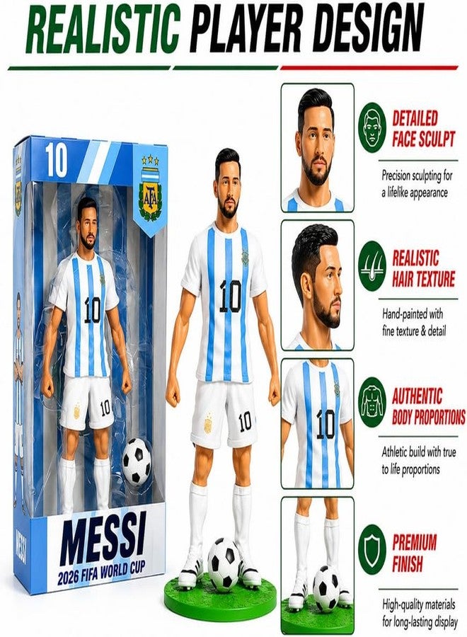 GKNEX مجسم ميسي لكرة القدم، إصدار كأس العالم 2026 - لعبة تذكارية لنجم كرة القدم، مجسم رياضي مفصل مع كرة، نموذج عرض فاخر للجماهير وهواة الجمع - Image 2