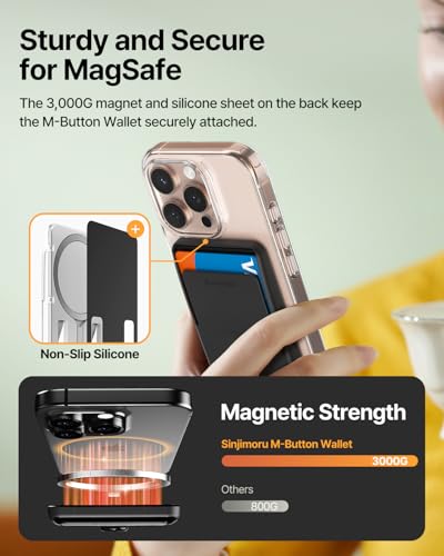 Sinjimoru for MagSafe Pop-Up Wallet, Quick Access Magnetic Card Holder with 3000G Strong Magnet and Anti-Slip Silicone Backing, Compatible with iPhone 12 to 17 Series. M-Button Up Wallet Matte Clear - Image 4