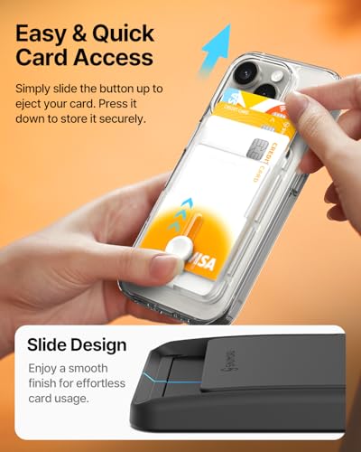 Sinjimoru for MagSafe Pop-Up Wallet, Quick Access Magnetic Card Holder with 3000G Strong Magnet and Anti-Slip Silicone Backing, Compatible with iPhone 12 to 17 Series. M-Button Up Wallet Matte Clear - Image 3