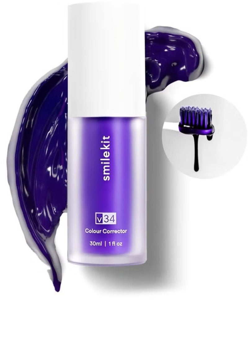 SMILEKIT v34 Colour Corrector, Purple Teeth Whitening, Tooth Stain Removal, Teeth Whitening Booster, Purple Toothpaste, Colour Correcting,  - Image 1