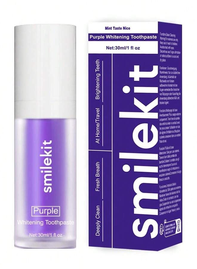 SMILEKIT v34 Colour Corrector, Purple Teeth Whitening, Tooth Stain Removal, Teeth Whitening Booster, Purple Toothpaste, Colour Correcting, - Image 1