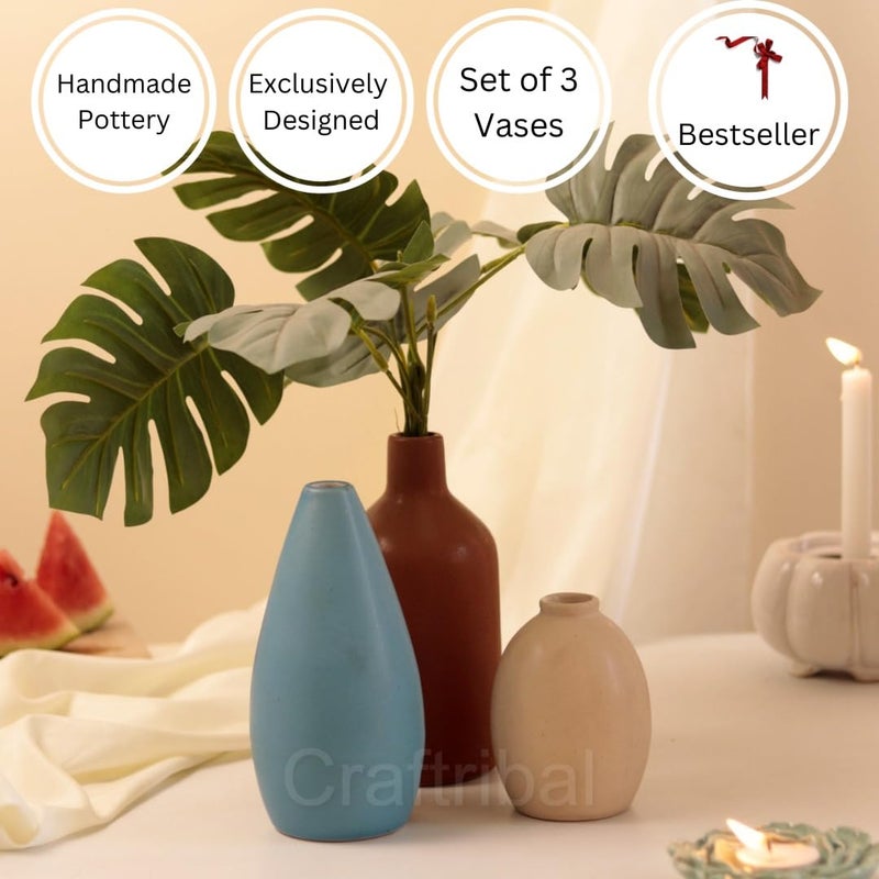 Craftribal Earth Tones Family Vases for Decor White Vase Decor Modern Vases for Home DecorCeramic Vase Pack of 3 - Image 5