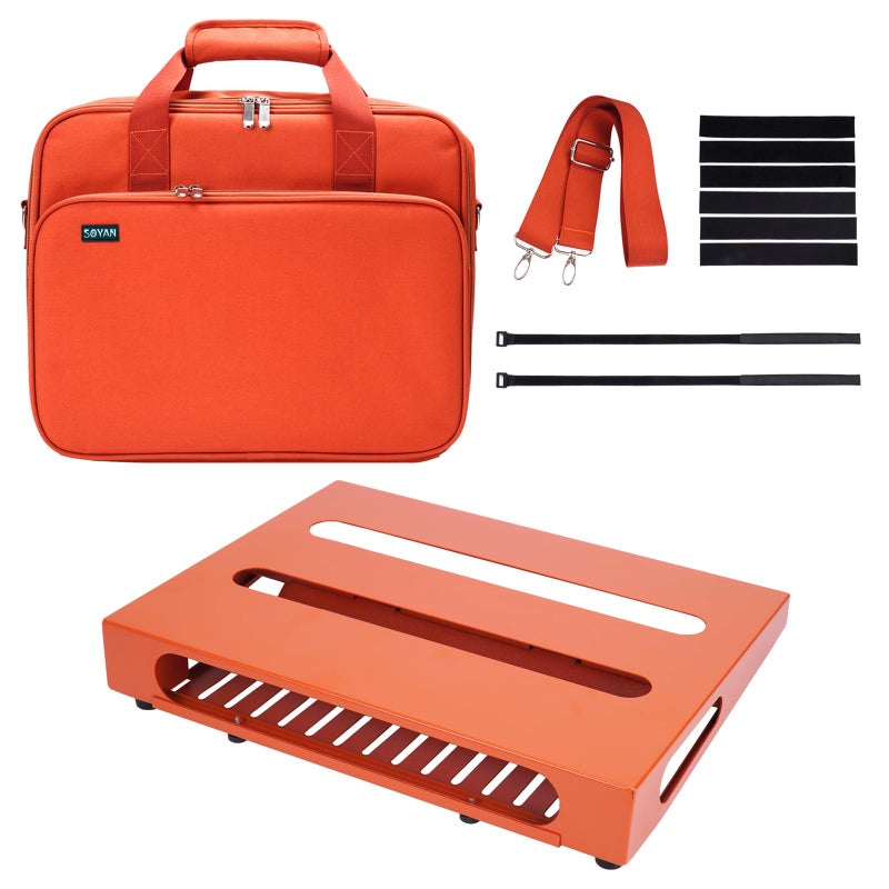 SOYAN 14 x 106 Guitar Pedal Board with Power Supply Tray Carry Bag Mounting Tapes Included Orange SPB14OR