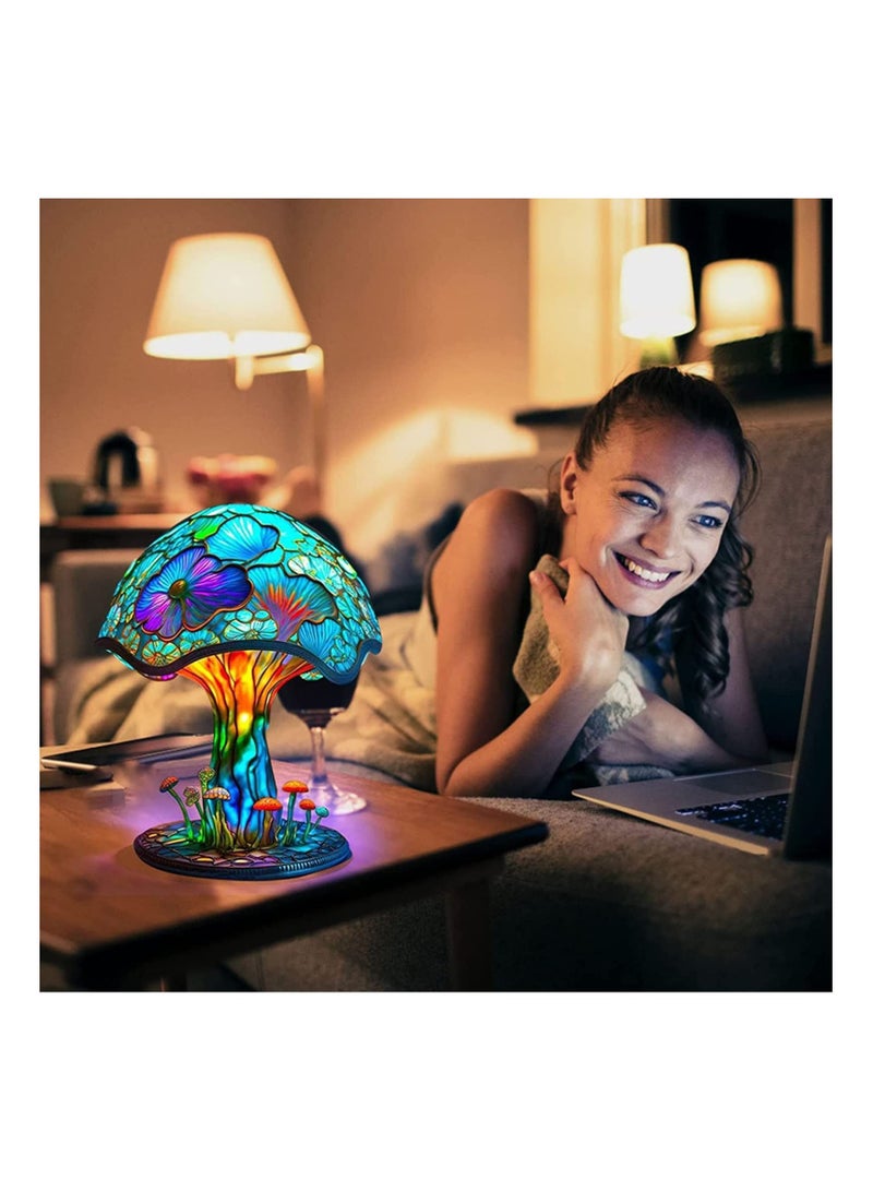 Y&D Mushroom Colourful Table Lamp, Painting Vintage Decorative Bedside Bohemian Resin Desk Plant Series Night Lamp for Bedroom Living Room Home Decor Gift - Image 2
