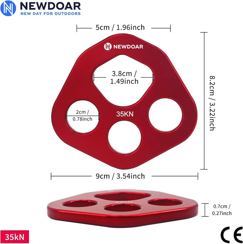 Newdoar Descender Plate 20KN Paw Rigging Plate 4 Holes Rock Climbing Gear(4 holes/20KN Red) - Image 2
