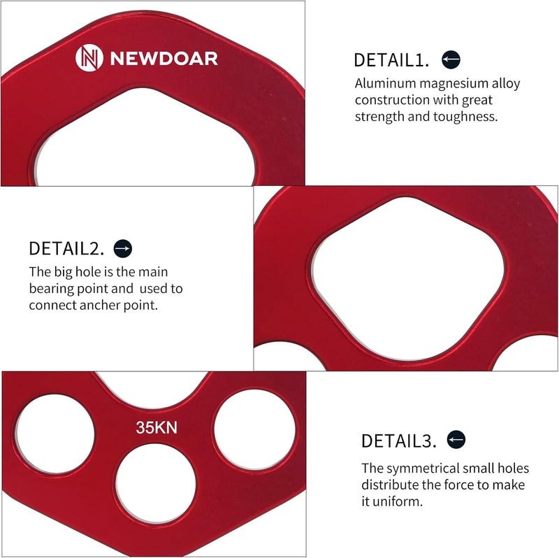 Newdoar Descender Plate 20KN Paw Rigging Plate 4 Holes Rock Climbing Gear(4 holes/20KN Red) - Image 3